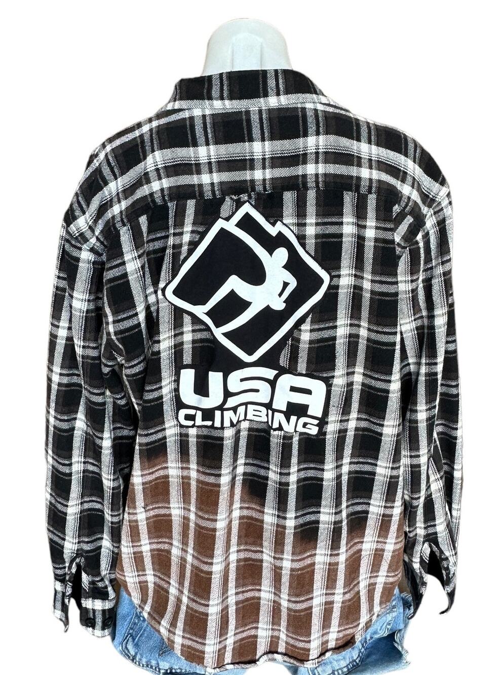 USA Climbing Plaid Flannel Shirt Shacket LARGE Oversized Unique Climber Black
